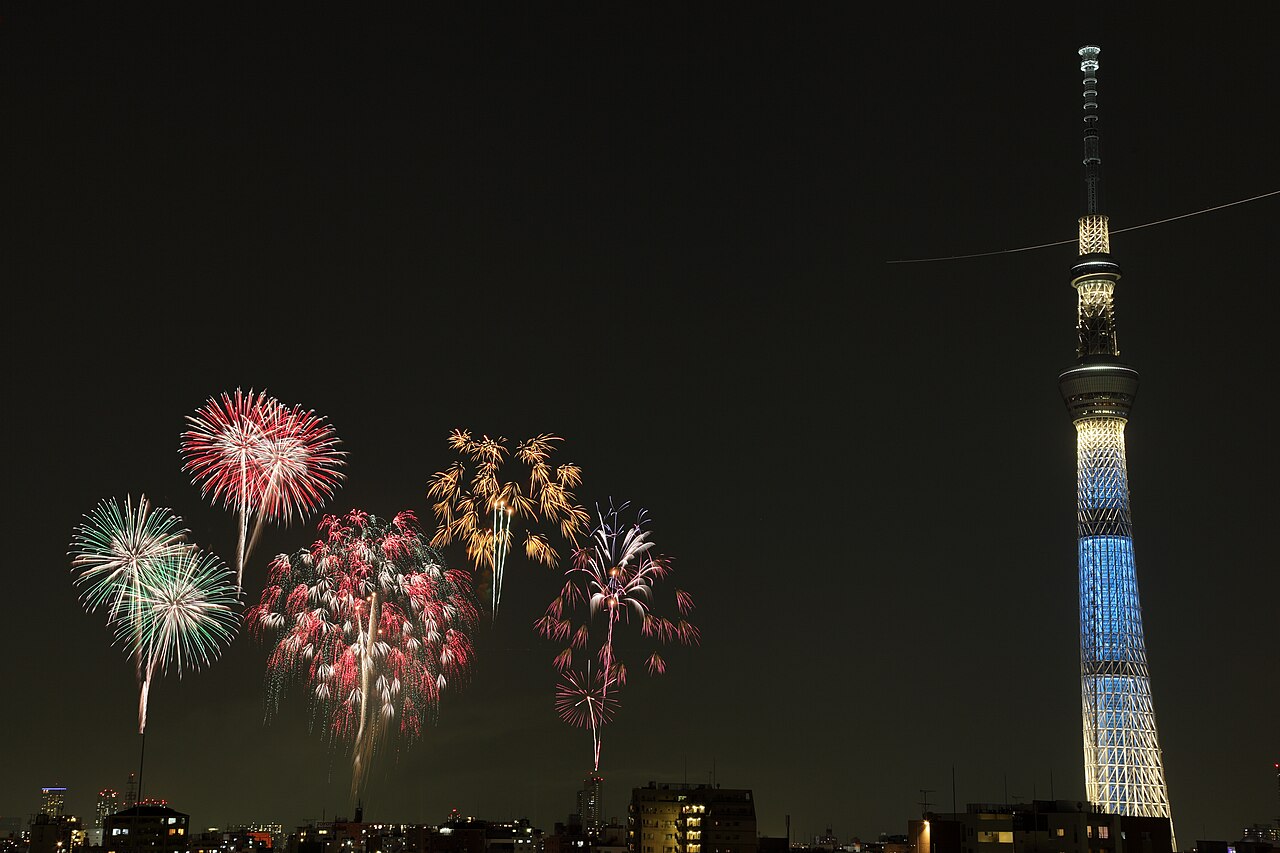 Sumida River Fireworks Festival fireworks over Sumida City / Taito City, Japan